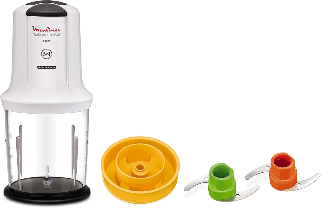 Moulinex AT723110 6-in-1-Multi-Moulinette, 500 W, 0,5 Liter, Kunststoff, 2 Geschwindigkeiten, Weiss