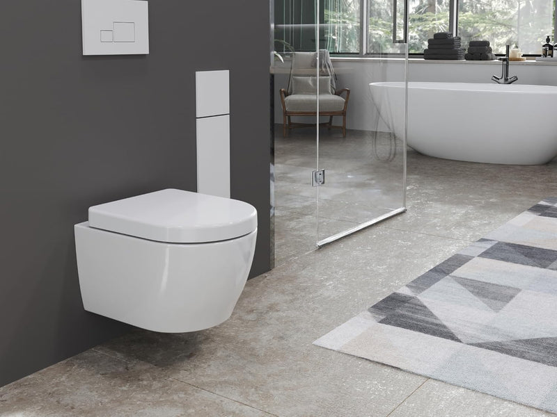 SSWW | Toilette für Gäste-WC, Spülrandloses WC mit Softclose Deckel, Hänge-WC aus Keramik, Wand-WC |