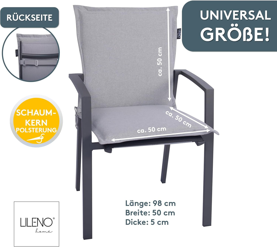 LILENO HOME Gartenstuhl Auflagen als [2er Set - Niedriglehner] in Silber - Bequeme Liegen als Sitzau