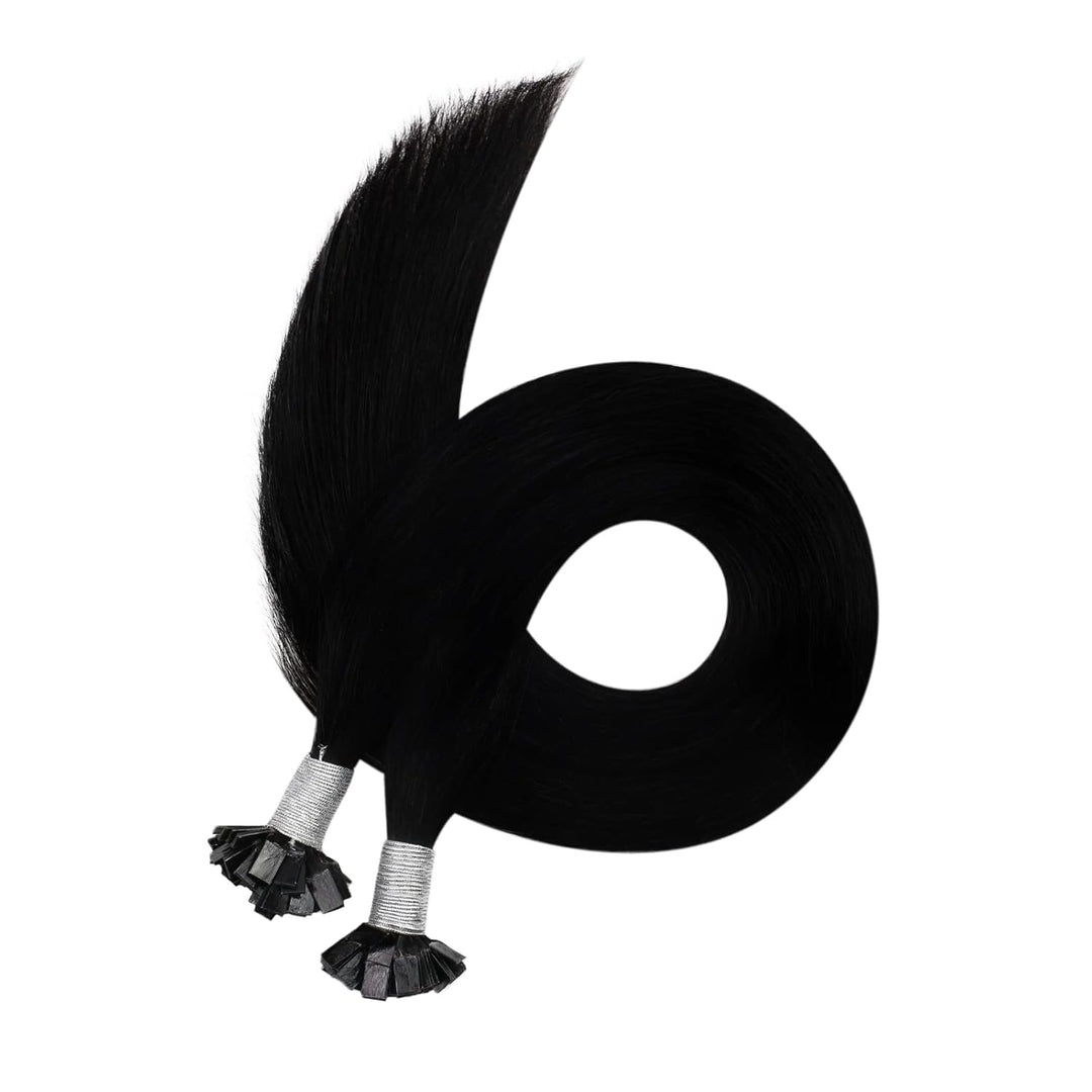 Ugeat 55cm Flat Tip Extensions Echthaar 1g/Strähnen Keratin Bonding Extensions Echthaar Dunkelstes S