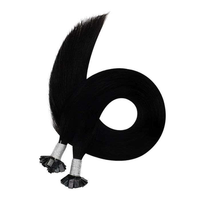 Ugeat 55cm Flat Tip Extensions Echthaar 1g/Strähnen Keratin Bonding Extensions Echthaar Dunkelstes S