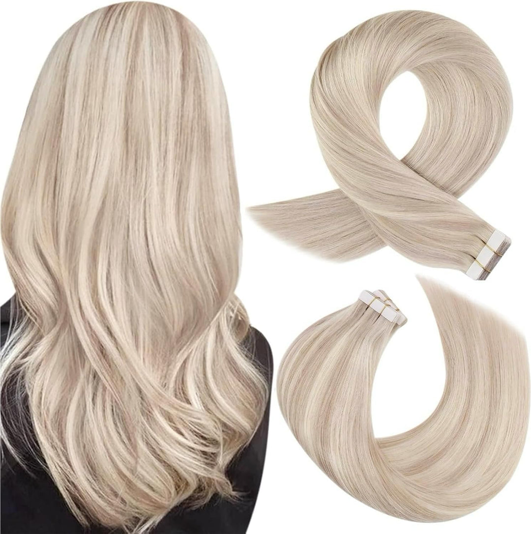 Moresoo Tape Extensions Echthaar Blond 40 cm Skin Weft Haarverlängerung Echthaar Tape in Extensions