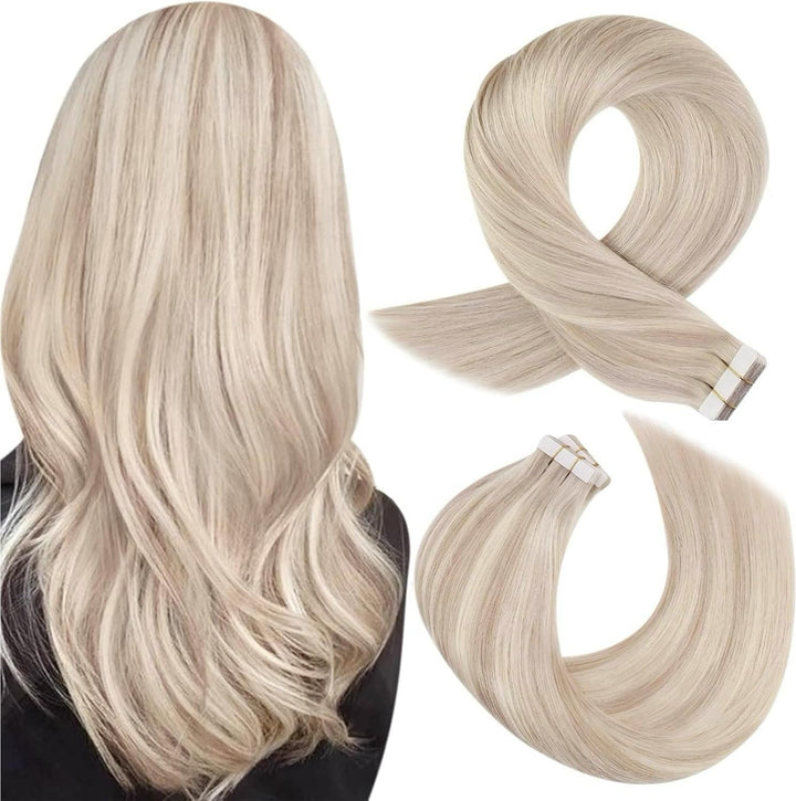 Moresoo Tape Extensions Echthaar Blond 40 cm Skin Weft Haarverlängerung Echthaar Tape in Extensions