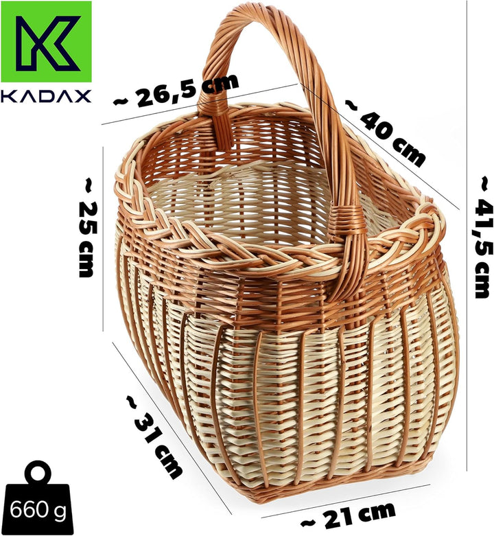 KADAX Weidenkorb für Pilze, Ovaler Korb zum Einkaufen, robuster Picknickkorb mit dem Henkelgriff, Fl