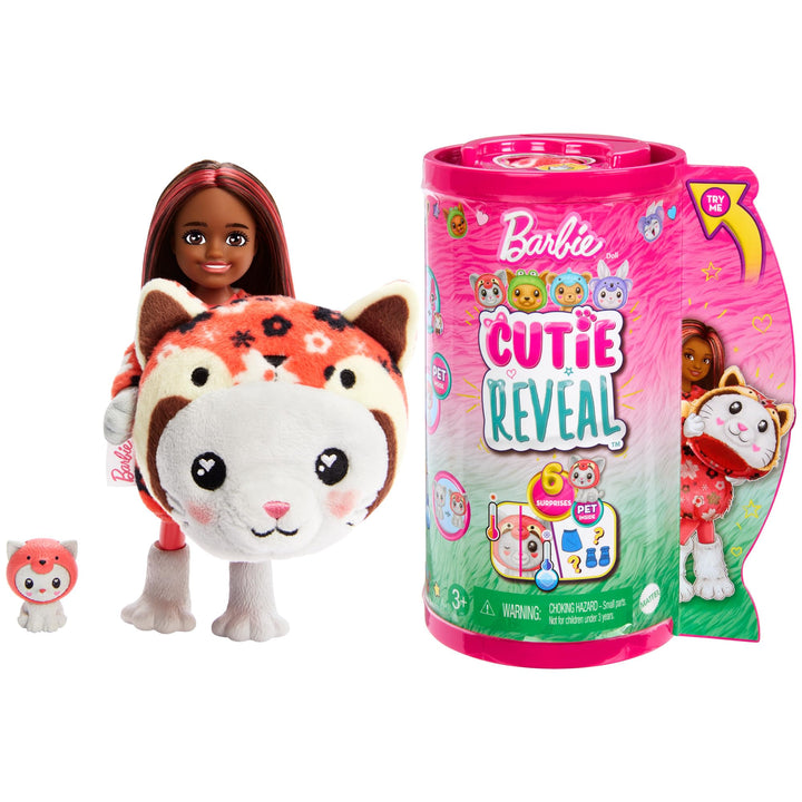 BARBIE Cutie Reveal Puppe - Chelsea-Puppe mit langem braunem Haar und 6 Überraschungen, Plüschtierfr