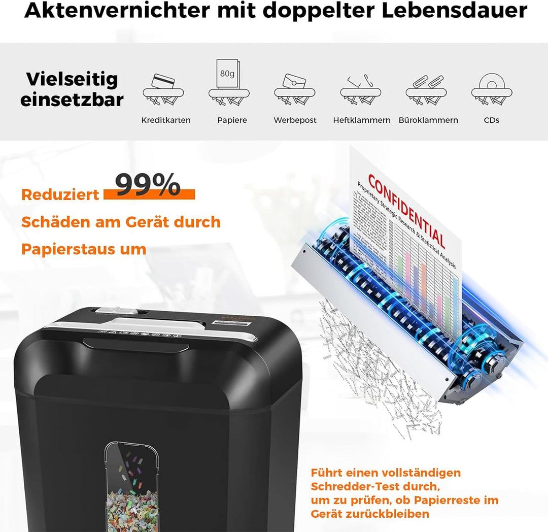 Schredder, 10 Blatt Kreuzschnitt (P-4) Aktenvernichter, VidaTeco Partikelschnitt Papierschredder für