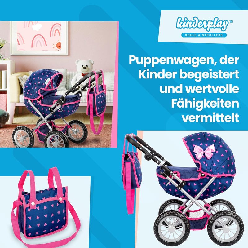 Kinderplay Puppenwagen ab 2 Jahren - Leichte und Stabile Konstruktion, Kinderpuppenwagen, Höhenverst