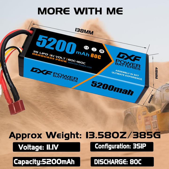 DXF 3S LiPo Akku 11.1V 80C 5200mAh Hardcase Batterie mit T Steck für RC Auto, RC Flugzeug, RC Hubsch