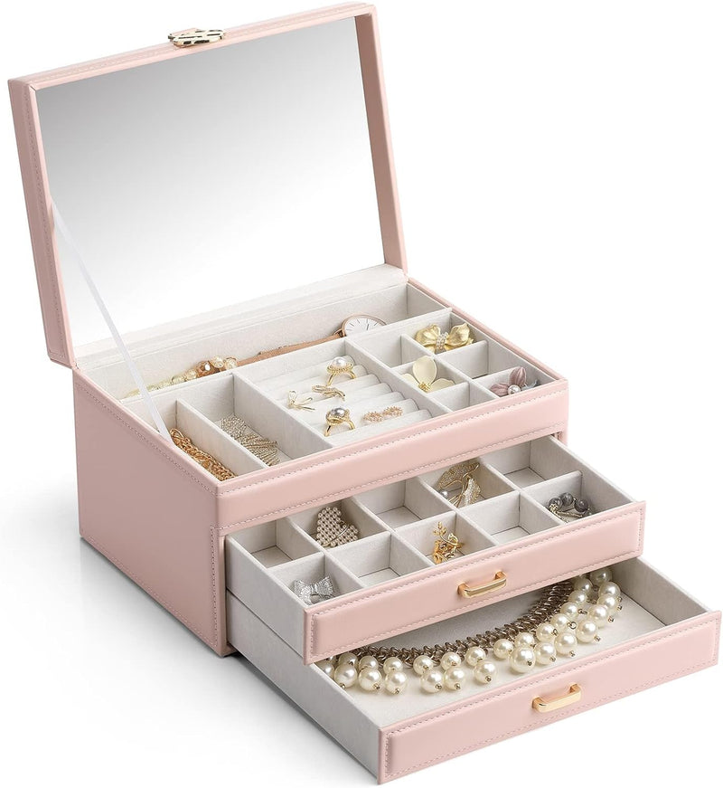 Vlando Schmuckkästchen, grosse Kapazität, Schmuck-Aufbewahrungsboxen, Kunstleder, Spiegel, Schmuck-O