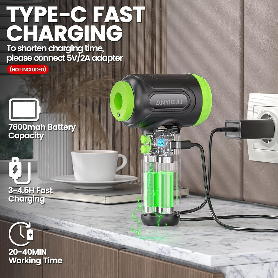 Anykuu Elektrische Staubgebläse 2-in-1 Blasen & Saugen 91000RPM & 12KPA PC Staubgebläse Tiefenreinig