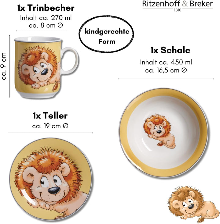 Ritzenhoff & Breker Kindergeschirr-Set Happy Zoo, Leo, 3-teilig Löwe Leo, Löwe Leo
