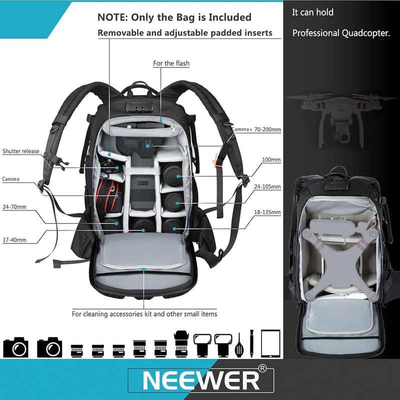 Neewer Pro wasserdicht stossfest Verstellbarer gepolsterter Kamera Rucksack Tasche mit Diebstahlschu