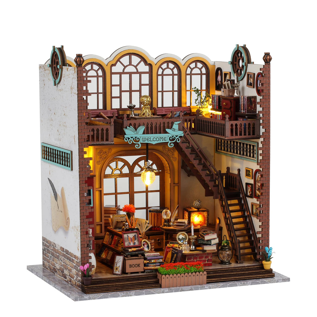 Book Nook Kit DIY Puppenhaus Holz Haus, 3D Holzpuzzle mit Sensor-LED – DIY Bücherecke Fantasy Biblio