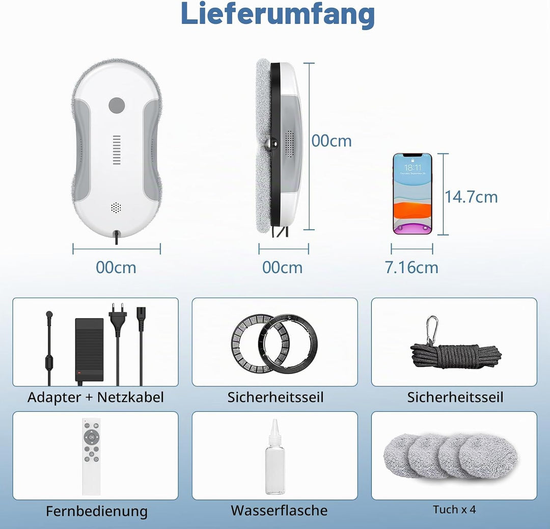 Fensterputzroboter,5600Pa Fensterroboter mit Fernbedienung und Kantenerkennungssystem, Fensterputzro