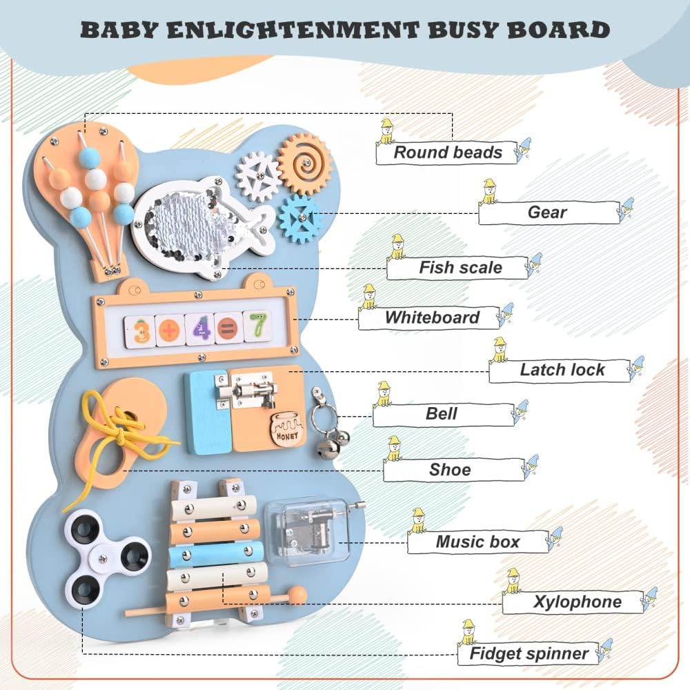 Yontwe Montessori Busy Board Sensorisches Spielbrett Feinmotorik Lernen Handgefertigte sensorische A