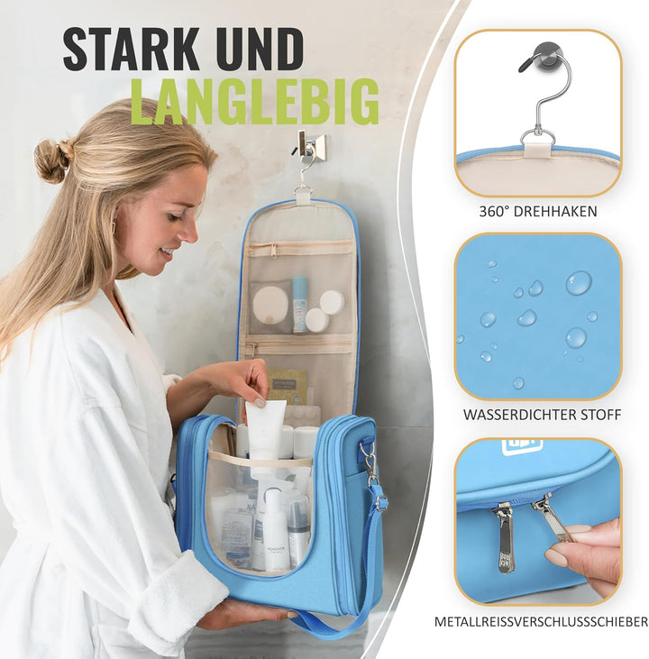 BOACAY Extra Grosse Kulturbeutel für Damen, Herren, Kinder, Kulturtasche mit Henkel, Reise Kosmetikt