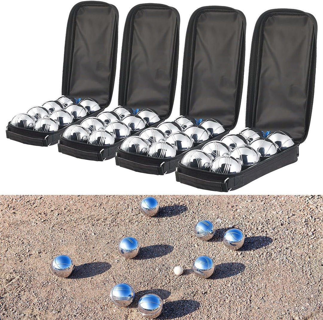 PEARL Bocciaspiele: Boule- & Boccia-Spiel: 32 Metall- und 4 Holz-Kugeln, Abstandsmesser (Bocciakugel