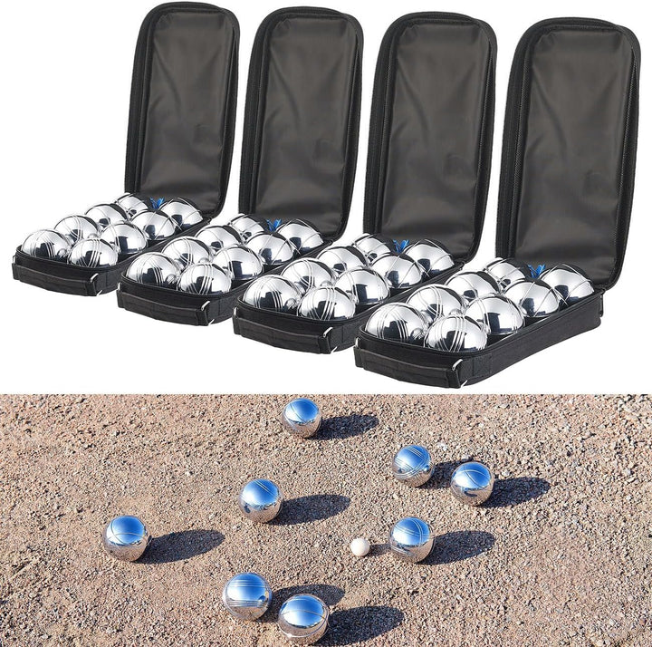 PEARL Bocciaspiele: Boule- & Boccia-Spiel: 32 Metall- und 4 Holz-Kugeln, Abstandsmesser (Bocciakugel