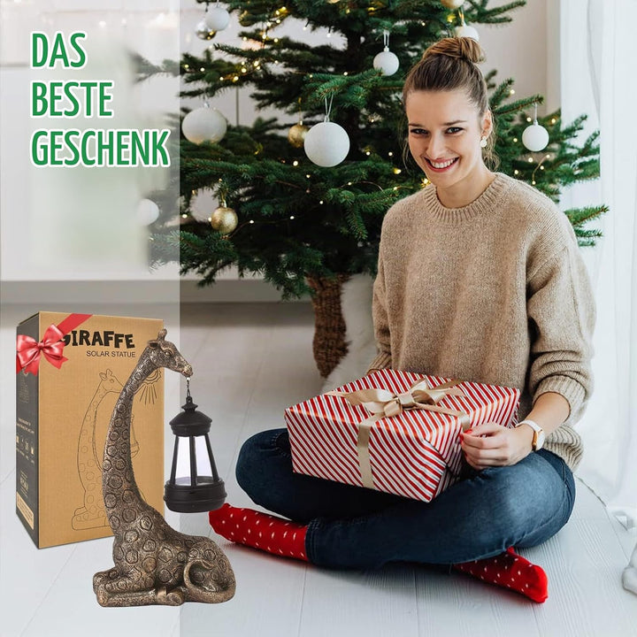 Yeomoo Giraffe Gartendeko mit Solarlampe - Giraffen Gartenfiguren Deko für Draussen mit Wetterfest L
