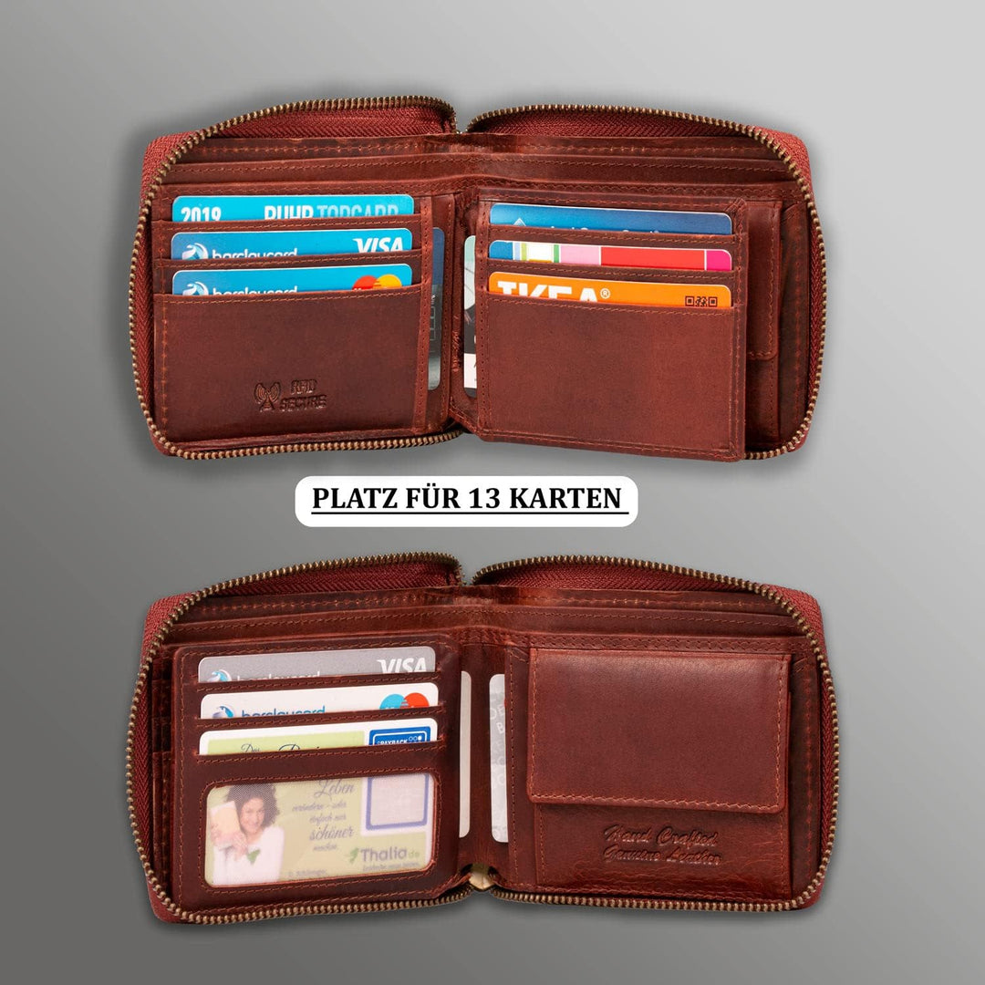 MATADOR RFID NFC Schutz Geldbörse Herren Leder Geldtasche | Portemonnaie Herren mit YKK Metall Reiss