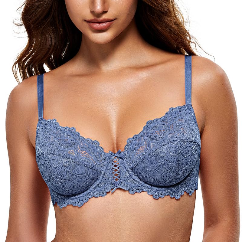 Wingslove Damen BH aus floraler Spitze Lace BH Bügel BH Ungepolstert Soft Cup Vollschalen 70B Mondsc