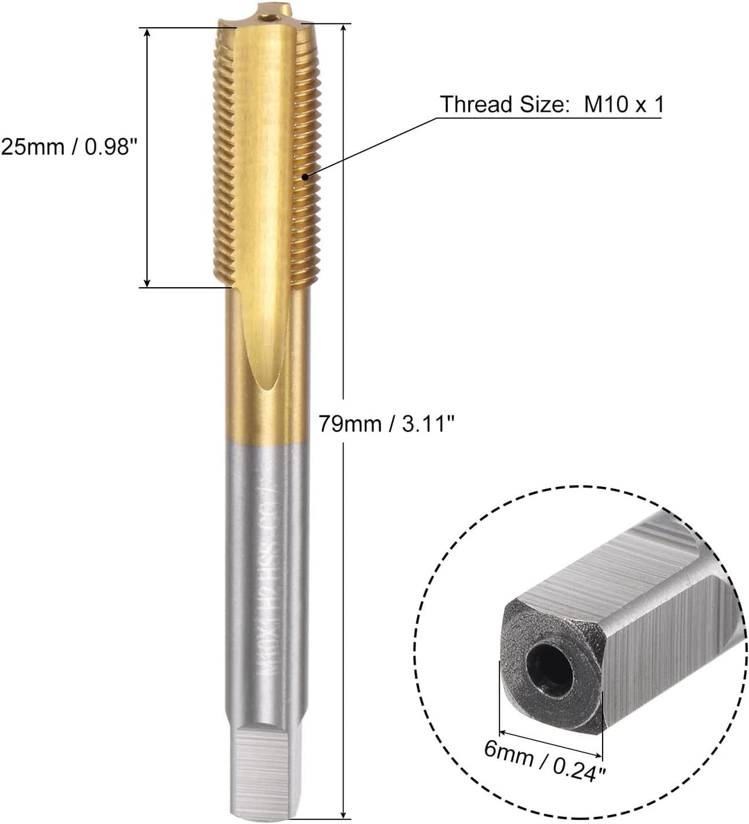 sourcing map Gewindebohrer mit gerader Spannut M10x1 Metrisch Links Titan M35 Kobalt HSS