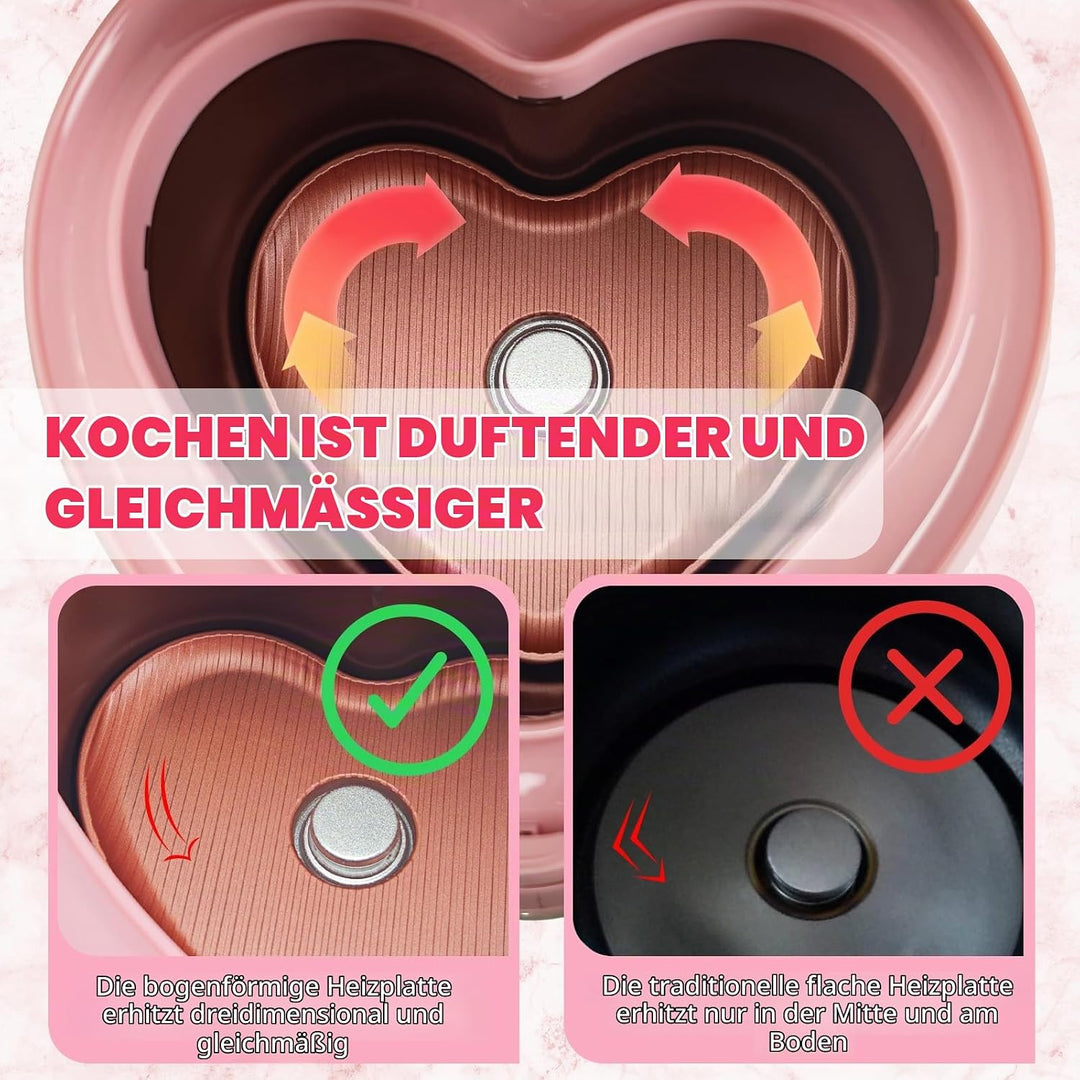Pfirsichförmiger Reiskocher, 6-in-1-Reiskocher in Rosa, smarter, niedlicher Reiskocher mit Antihaftb