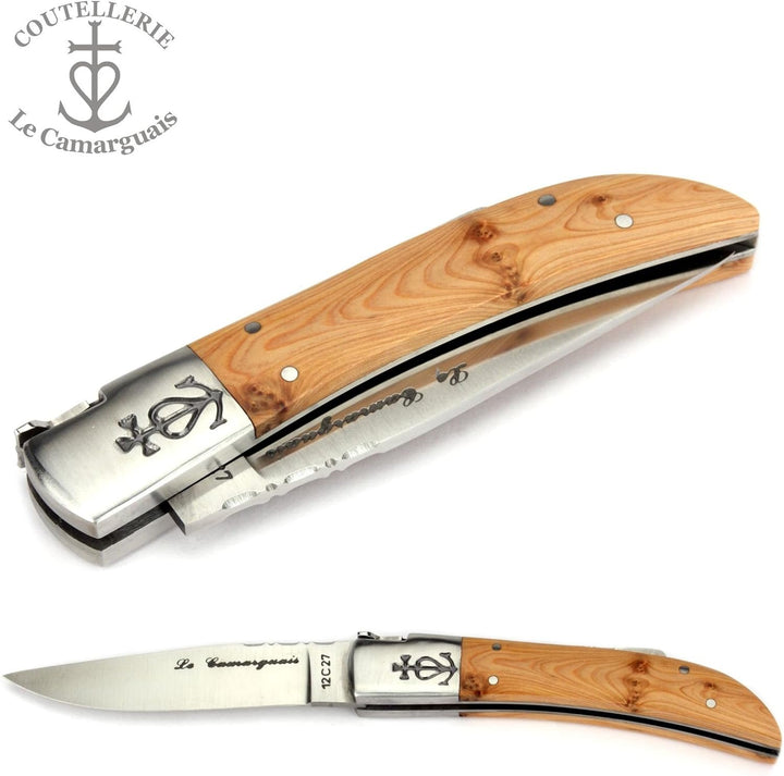 Le Camarguais 12 cm Taschenmesser 20090 - Griffschalen Wacholder - Klinge 10 cm Stahl 12C27-1 Backe