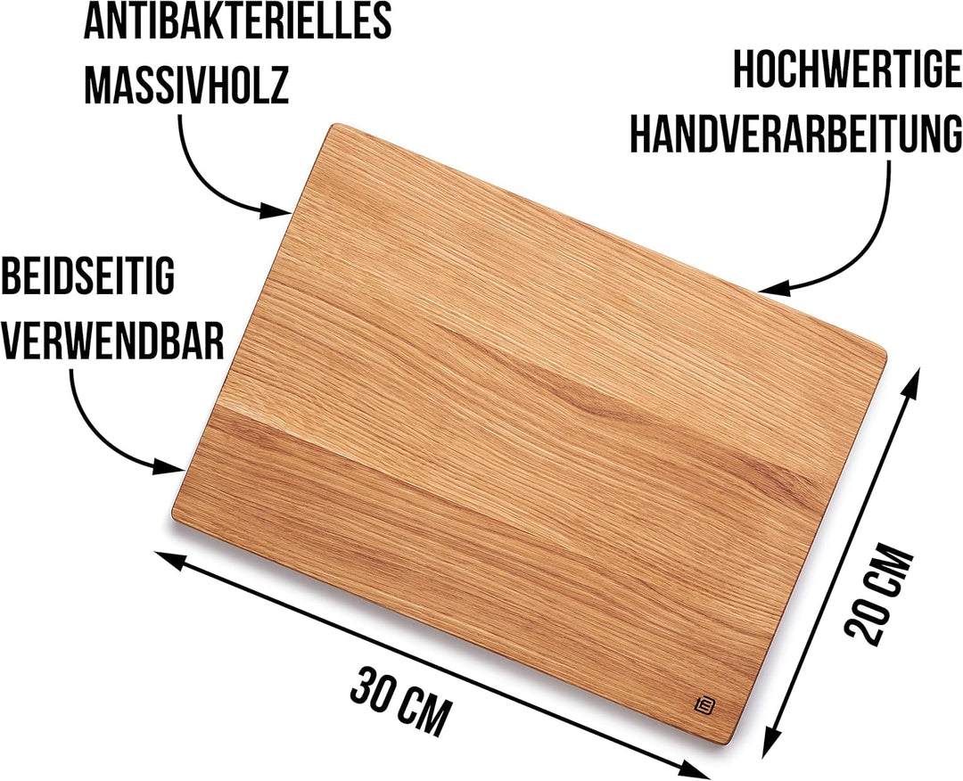 Edeldings Schneidebrett Holz aus hochwertiger Eiche | Geölt, Gross 30 х 20 cm | Massivholz Küchenbre