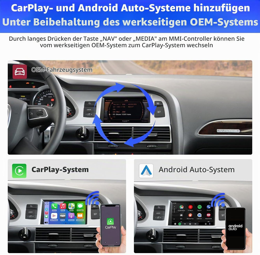 Road Top CarPlay Wireless Modul für Audi A6 S6 Q7 MMI 3G, CarPlay Interface | Für Audi A6/S6 (2010–2