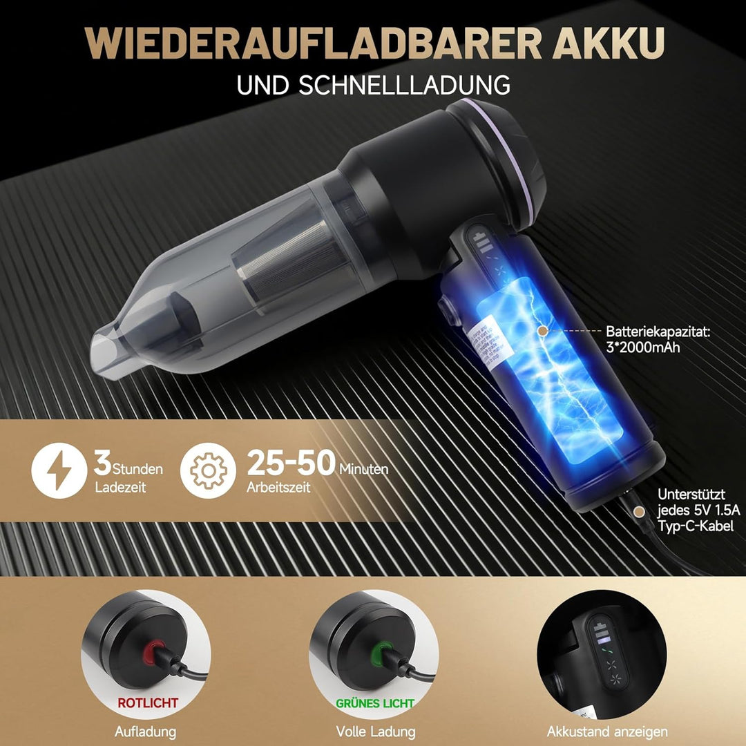 Handstaubsauger Kabellos 26000Pa für Tierhaare, Auto & Küche | Tragbarer Mini-Staubsauger mit Bürste