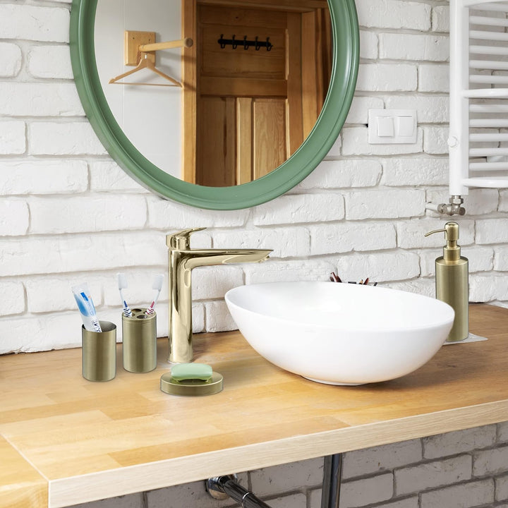 Relaxdays Badezimmer Set, 4-teilig, Badaccessoires Edelstahl gebürstet, komplette Badezimmerausstatt