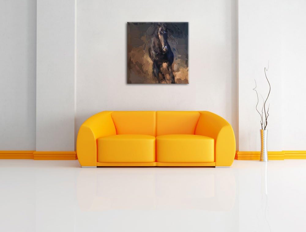 Elegantes schwarzes Pferd Pinsel Effekt, Format: 70x70 auf Leinwand, 70x70