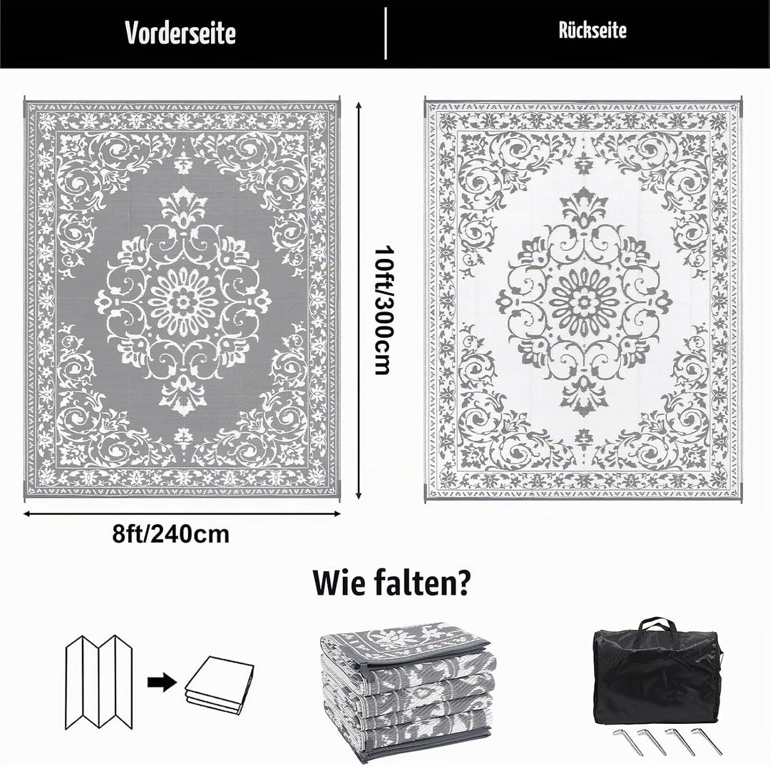 Enyhom Strapazierfähiger RV Camping Aussenteppich (OH-Grau, 240 x 300 cm), Grau