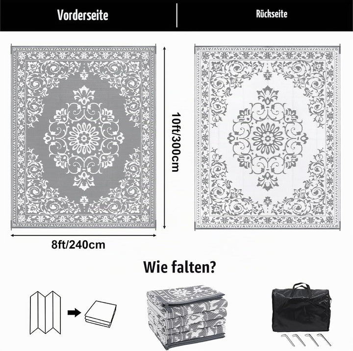 Enyhom Strapazierfähiger RV Camping Aussenteppich (OH-Grau, 240 x 300 cm), Grau