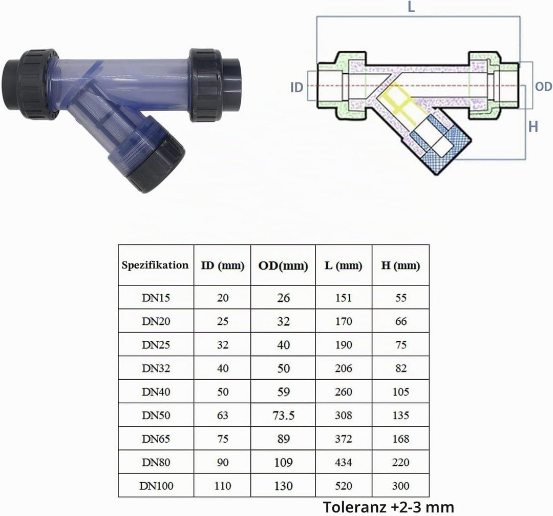 OemClima PVC schmutzfänger 20 25 32 40 50 63mm PVC filterrohr Rohr Filter siebfilter Wasser bewässer