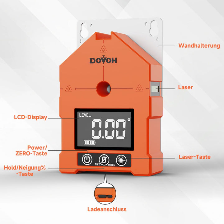 DOVOH 3-in-1 Digitaler Winkelmesser mit Laser, Neigungsmesser & Laser, 3 grüne Laserlinien, magnetis