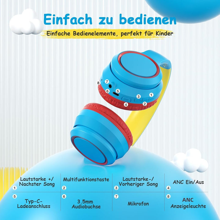 Bluetooth Kopfhörer Kinder | Noise Cancelling Kinder Kopfhörer | Over-Ear Kinderkopfhörer Bluetooth