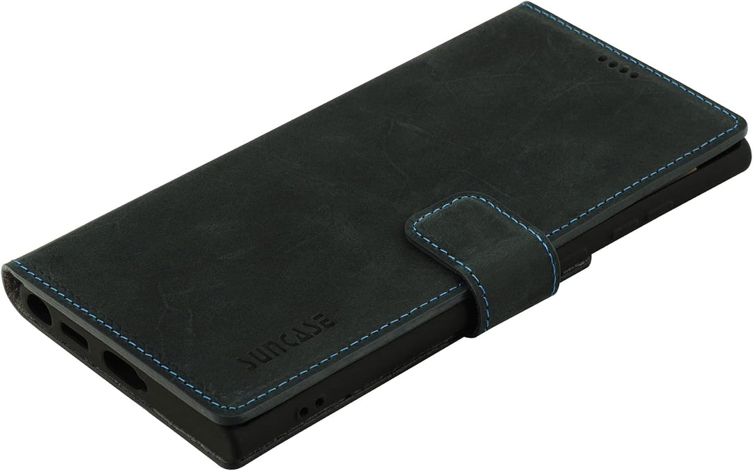 Suncase Book-Style Hülle kompatibel mit Samsung Galaxy S22 Ultra 5G Leder Tasche (Slim-Fit) Lederhül