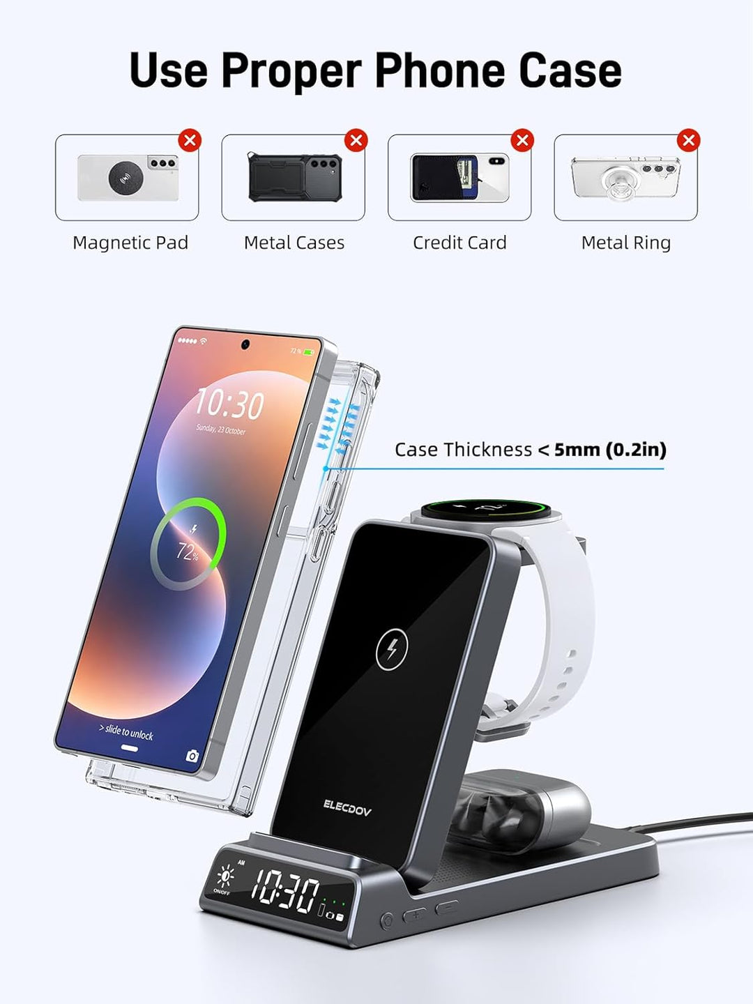 Wireless Charger für Samsung Ladestation 3 in 1 mit Uhr für Samsung Galaxy S26/S25/Z Fold 7/Flip 7/B
