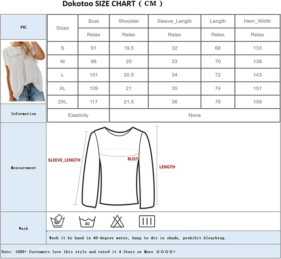 Dokotoo Damen Bluse Elegant Spitzen Chiffonbluse Rundhals Lose Tunika Hemd Frühling Sommer Boho Ober