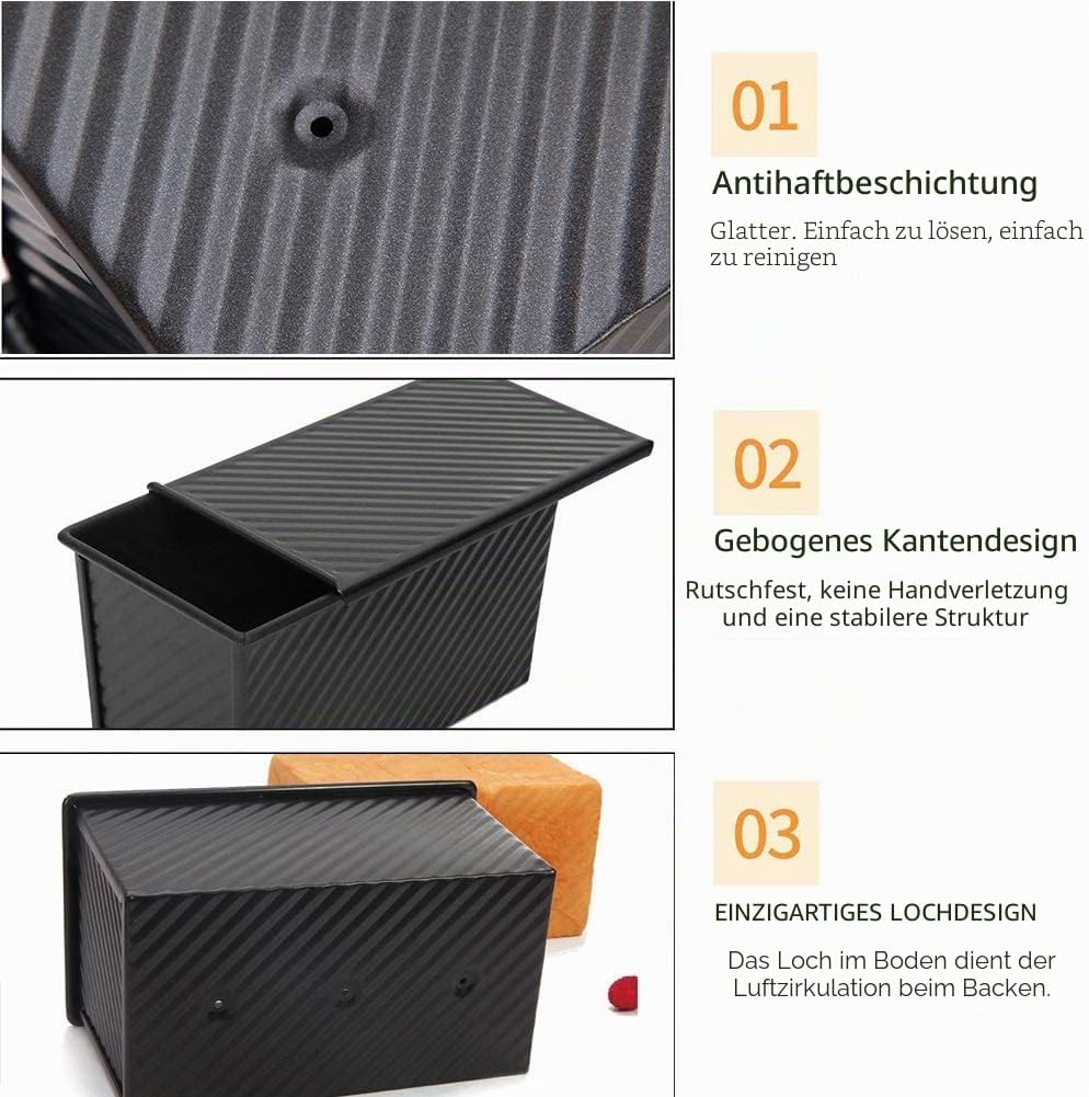Backform mit Deckel, Toastbrotform Brotbackform Kohlenstoffstahl Brot Kuchen Backen Rechteck Laib Pa