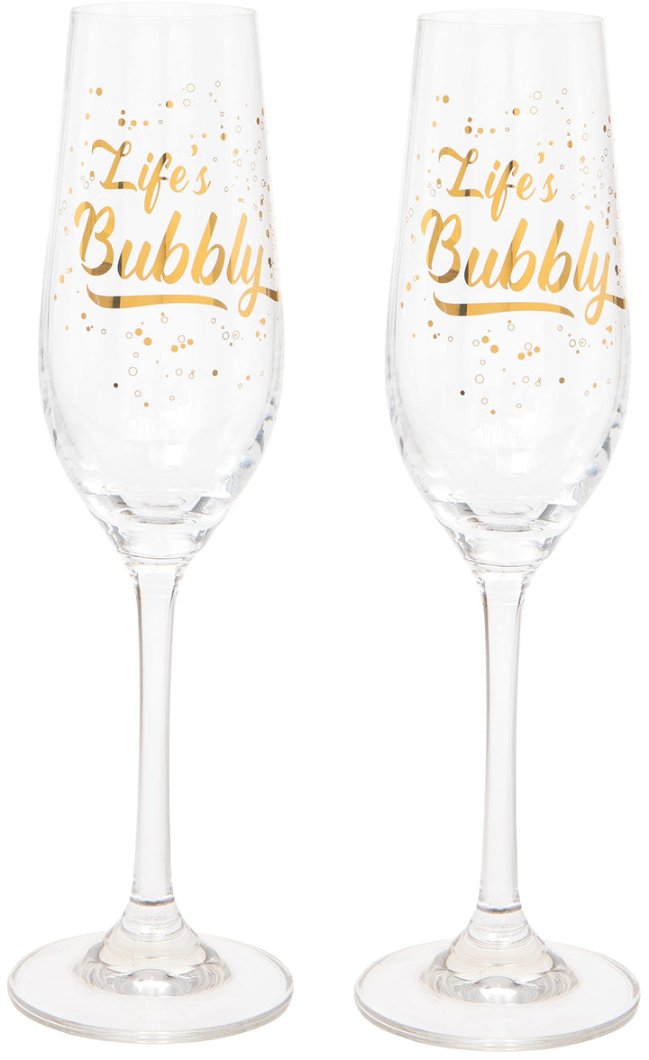 Maturi Set aus zwei „Life's Bubbly“-Champagnerflöten, 220 ml, in Geschenkbox, Life's Bubbly
