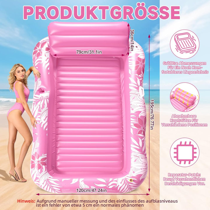 Luftmatratze Pool Erwachsene, Aufblasbares Schwimmbett mit Sprinkler & Getränkehalter, Grosse Wasser