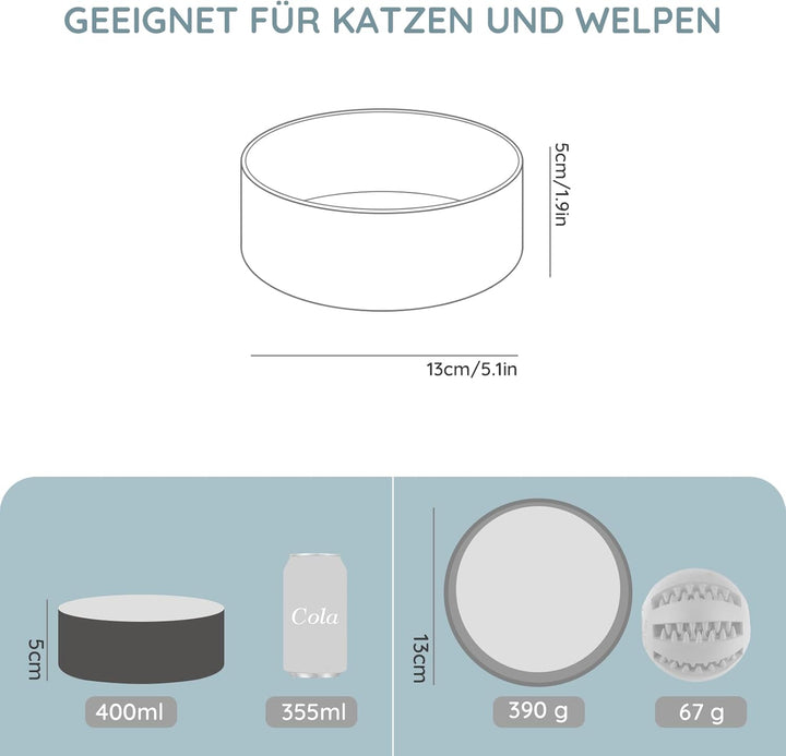 SPUNKYJUNKY Keramik Hundenapf Fressnapf Futternapf Katzennapf Napf für Katzen und Hunde (400ml, Weis