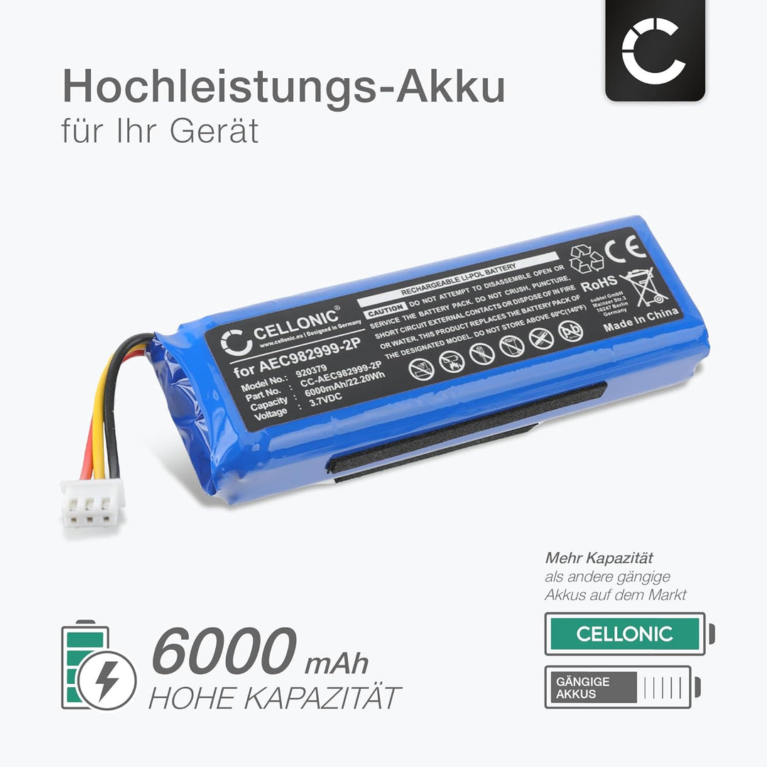 CELLONIC, Lautsprecherakku kompatibel mit JBL Charge 1 (6000mAh, 3.7V) Ersatzakku AEC982999-2P
