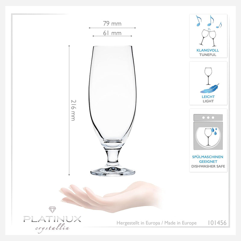 PLATINUX Bierkelche 500ml (max. 580ml) aus Crystalline Glas Set 6-Teilig Biertulpe Biergläser Weizen