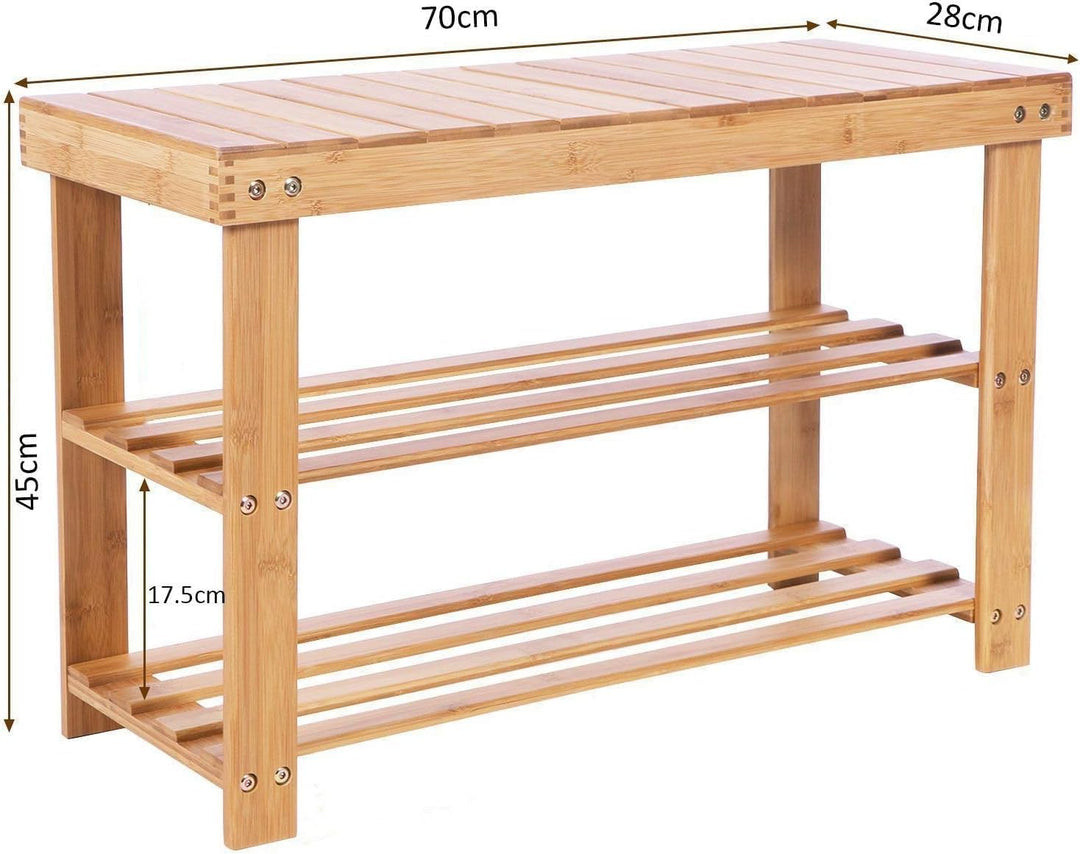 Hossejoy Bambus Schuhschrank Sitzbank Schuhregal Schuhbank Badregal Bambusregal 3 Ablage- 70 x 45 x