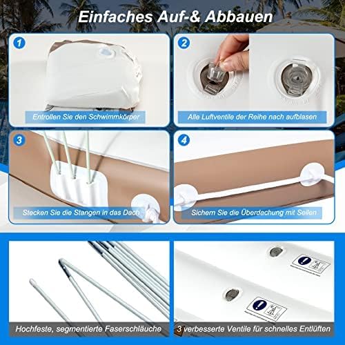 FANTASK Luxus-Inselbett XXL, Aufblasbare Schwimminsel mit einziehbarer & Abnehmbarer Überdachung, Ba