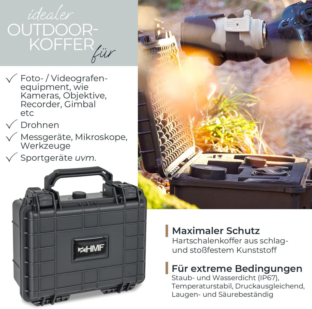 HMF ODK100 Outdoor-Fotokoffer, Transportkoffer mit Rasterschaumstoff | 23 x 19 x 11 cm, 23 x 19 x 11
